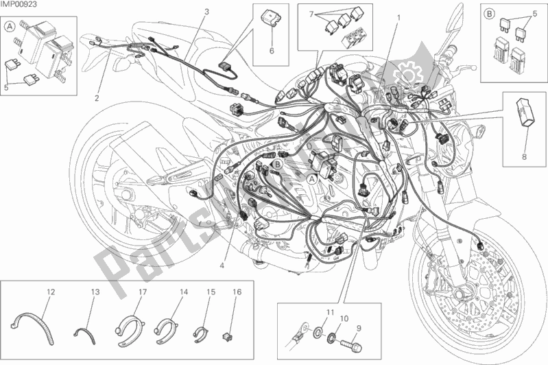 All parts for the Wiring Harness of the Ducati Monster 821 Dark Brasil 2016